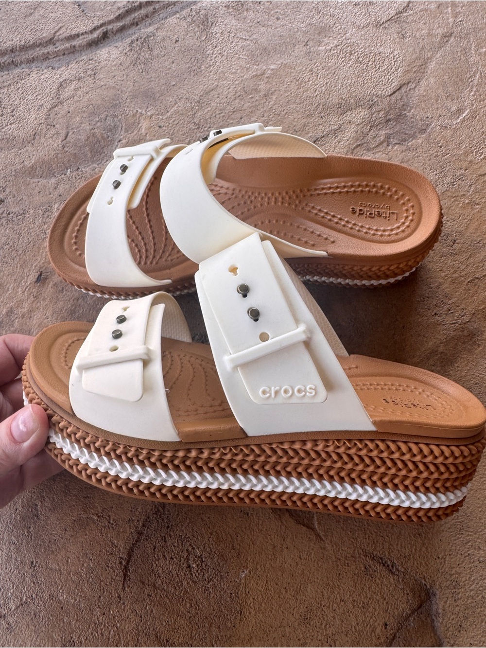Crocs Brooklyn Woven Buckle Platform Sandals Women’s W4 Chalk